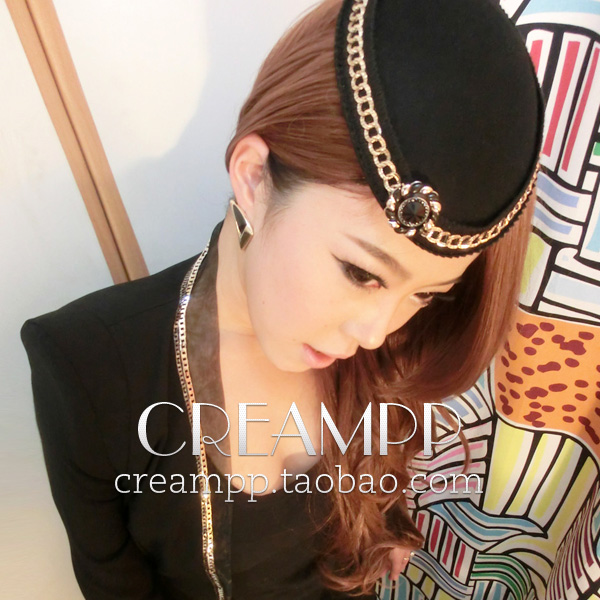 Creampp fashion vintage gold black all-match chains black oval shape fedoras
