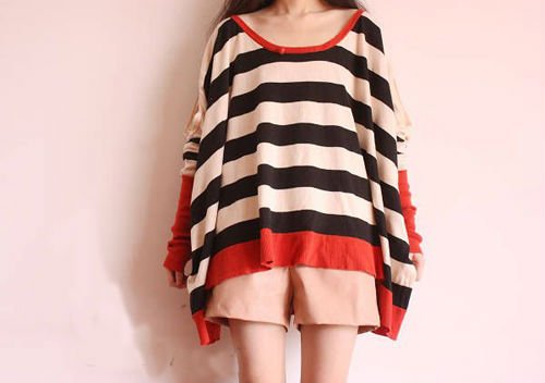 CREW NECK STRIPED LOOSE FIT T-SHIRT BLACK F 3580