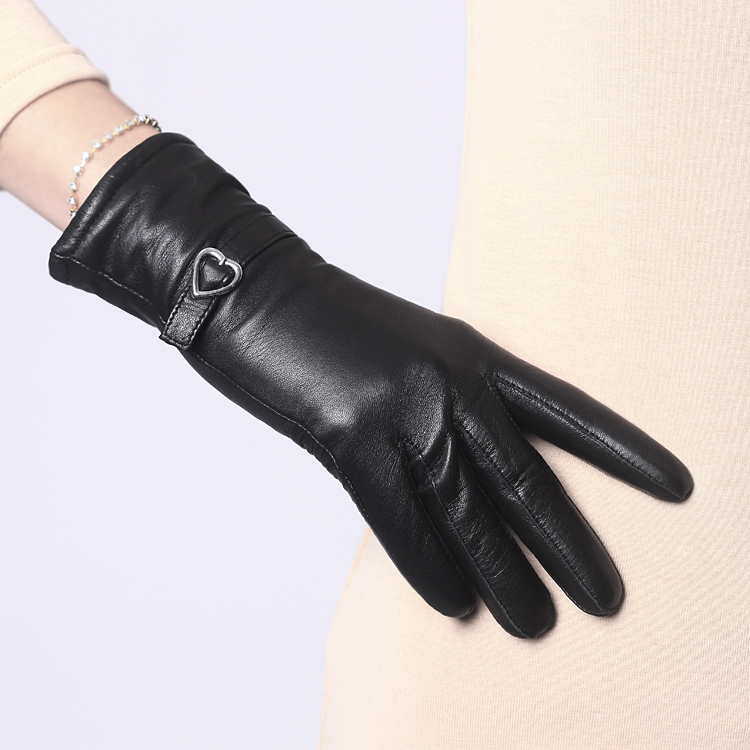 Crievn leather gloves female winter thermal women's leather sheepskin genuine leather gloves