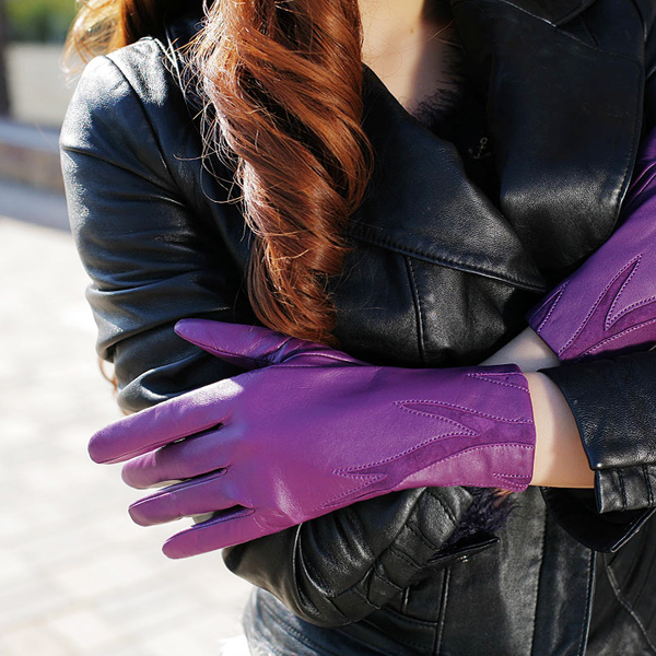 Crievn leather women's genuine leather gloves Women winter thermal sheepskin leather gloves female