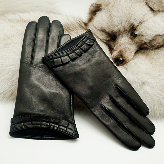 Crievn sheepskin fashion women's spring and autumn genuine leather gloves sheepskin