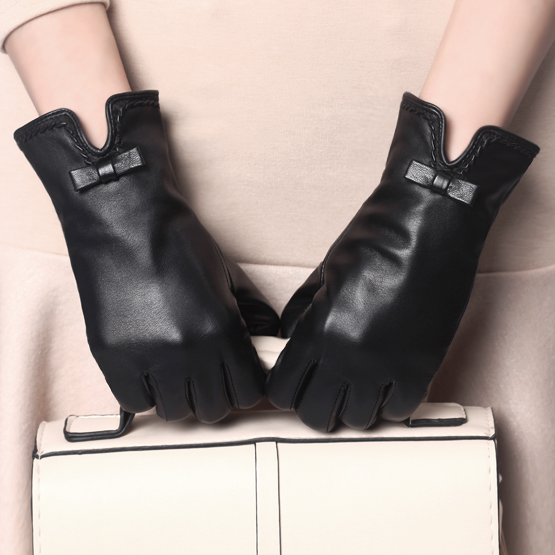 Crievn sheepskin winter thermal thickening sheepskin leather gloves women's genuine leather