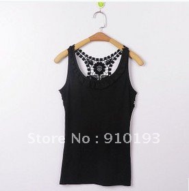 Crocheted lace edge lotus leaf collar chain link fence Vest