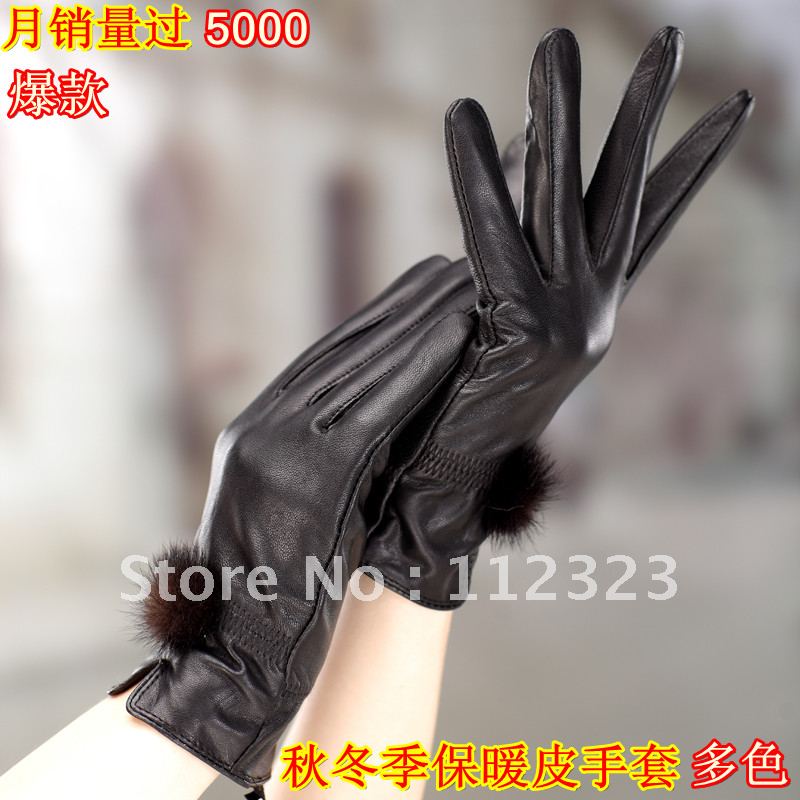 Crocodile genuine leather gloves winter women's thermal sheepskin gloves