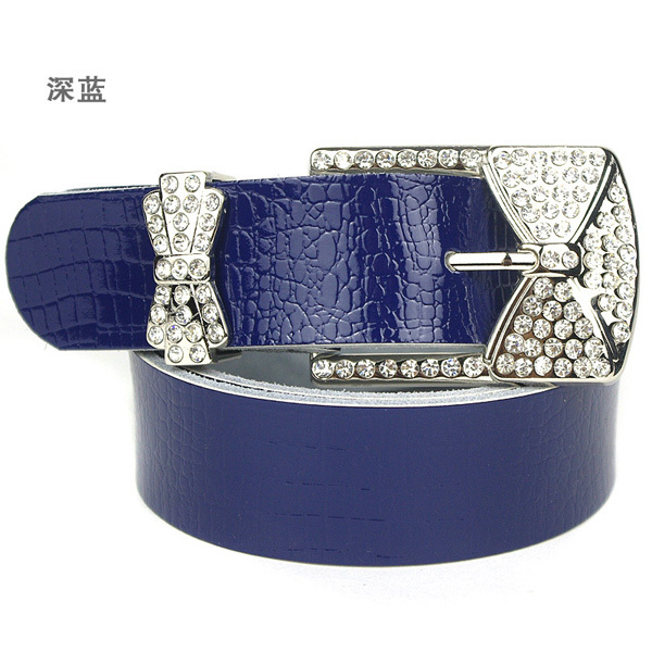 Crocodile pattern strap ladies genuine leather women's belt pin buckle rhinestone diamond all-match decoration