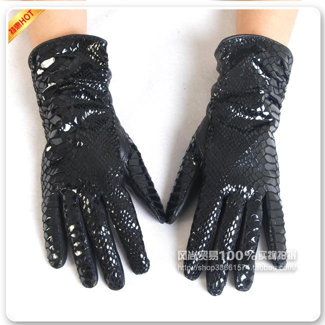 Crocodile women's 27cm medium gloves quality print sheepskin gloves genuine leather gloves black