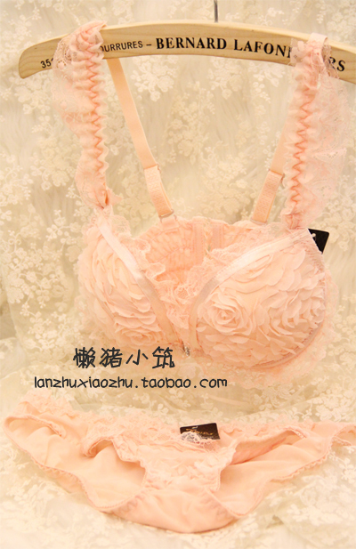 Cross behind the three-dimensional rose front button bra women's single-bra underwear set 6616 mysid powder