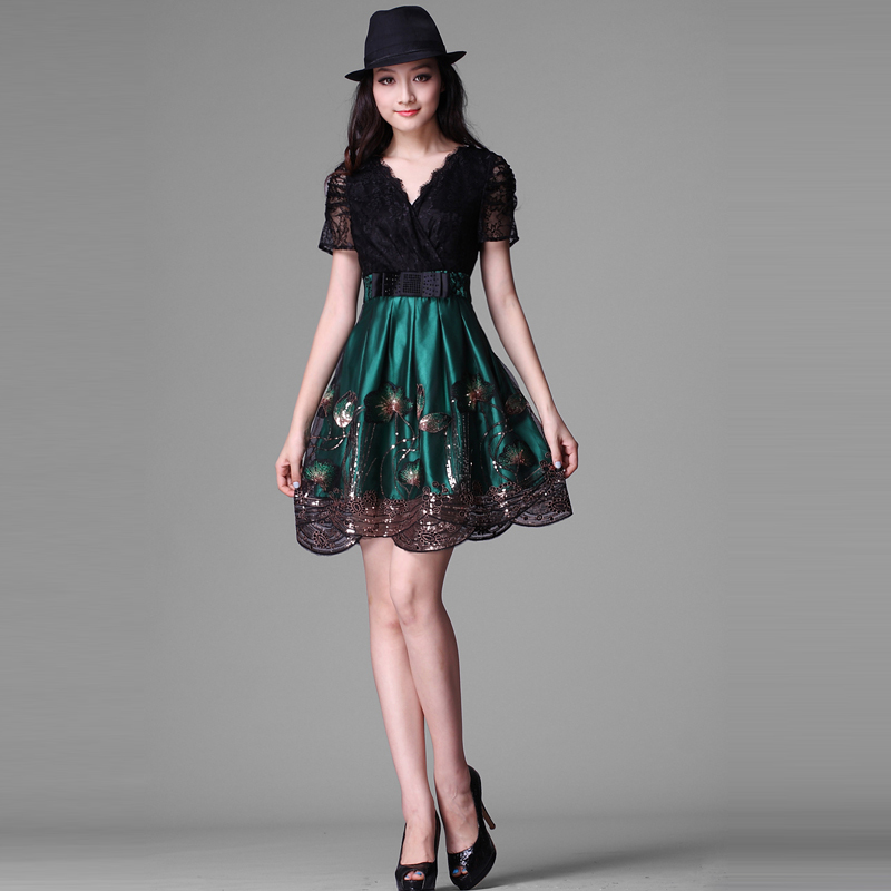 Crown-princess vintage ruffle gorgeous noble paillette embroidered one-piece dress q0149