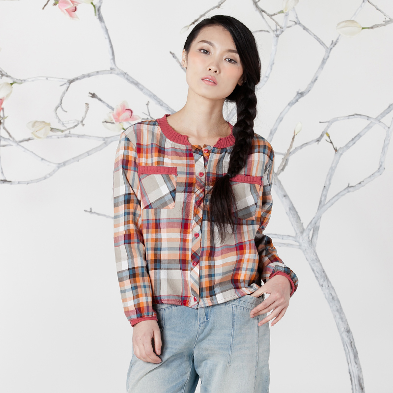 Crushed . spring beautiful multicolour plaid long-sleeve shirt female