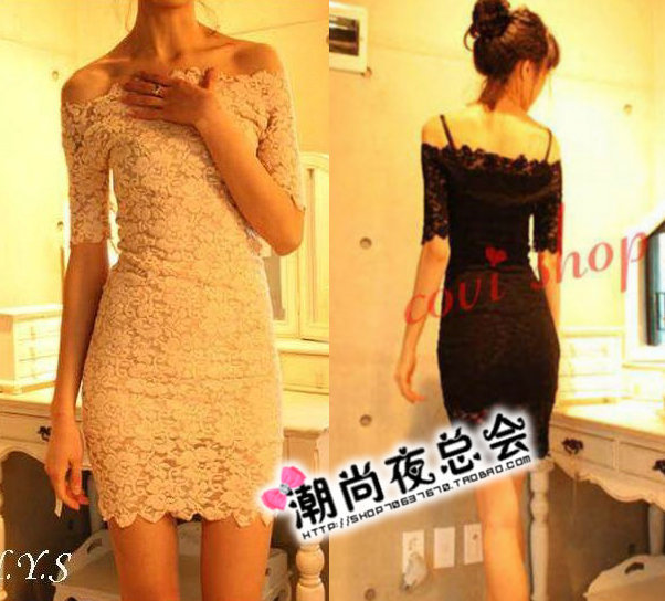 CSYZH750 Korea sexy off shoulder slim hip ol Evening mini dress lace 2013 new arrival women's elegant skirt