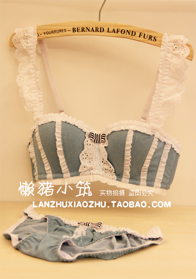 Cup lace vest type 3 breasted bra women's single-bra underwear set blue 2085