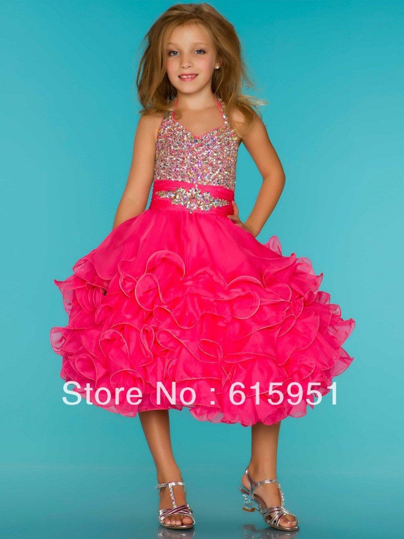 Cupcake Halter Top Sugar Pageant Dress Cupcake Rhinestone Covered Hot Pink Pageant Dresses JY250