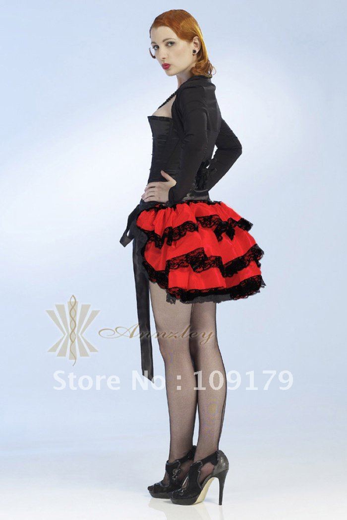 Custom 6 Layers Black Flower Lace Gothic Corset Short Red Cake Dresses Prom Skirt