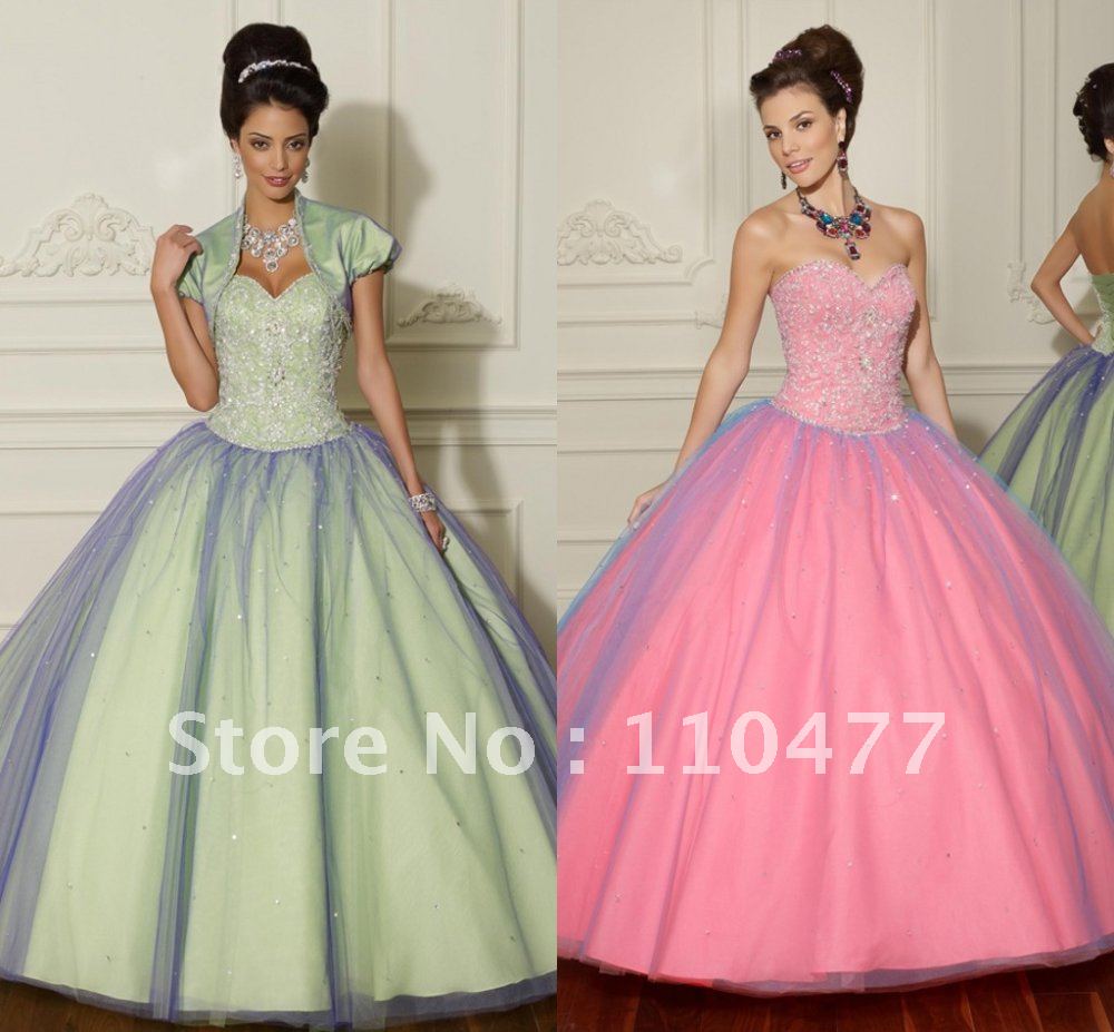 Custom Beaded Puffy A line Organza With Jacket Designer Ball Gown Quinceanera Dresses FQ35
