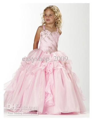 Custom fashion nail bead pink flower girl dress