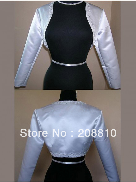 Custom Long Sleeve beading satin Jacket for wedding Free Shipping