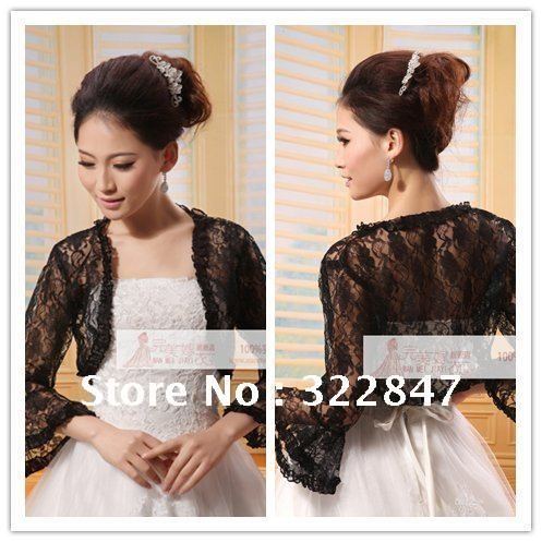 Custom Made 2012 Cheap 3/4 Sleeves Lace Applique White Black Bridal Wraps Jackets Wedding Dresses Accessory