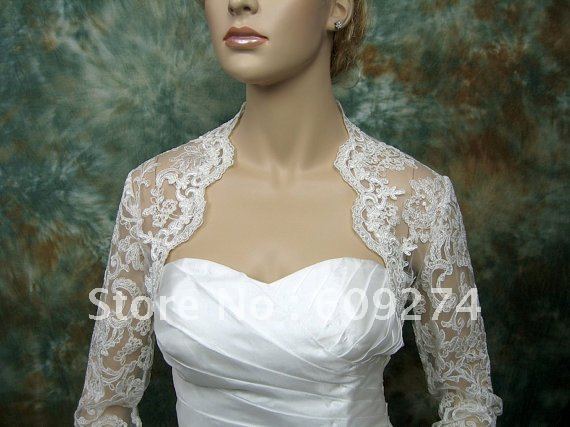 Custom Made 2012 Exquisite Lace Applique 3/4 Sleeves Bridal Wraps Jackets Wedding Boleros Shawls Accessory