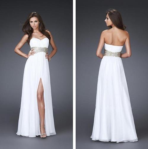 Custom Made 2012 Fall A-line Slit Empire Chiffon Strapless Floor Length Light Blue White Prom Dress