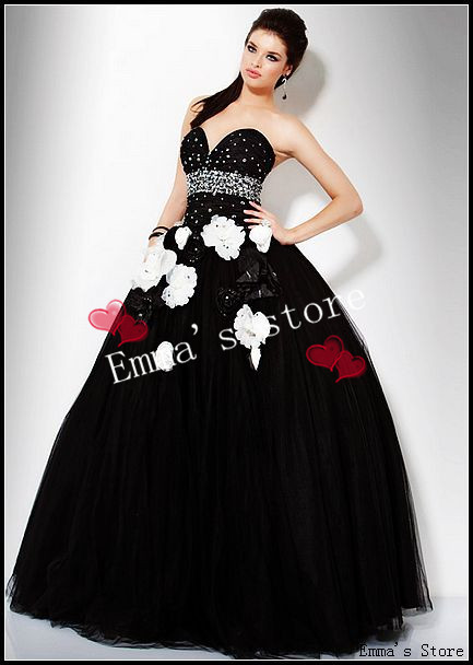 Custom Made 2013 New Hot Off 50% Cheap Top Quality Sweetheart Floor-Length Beaded Black Formal Lady's Gowns Quinceanera Dresses