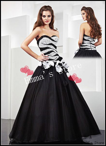 Custom Made 2013 New Off 50% Cheap Popular Sweetheart Floor-Length Beaded Flower Black Formal Lady's Gowns Quinceanera Dresses