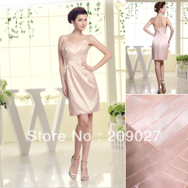 Custom Made 2013 Sexy Hot Sale Spaghetti Straps Beaded A-Line Stain Above Knee Mini Short Prom Gown Party Evening Dresses