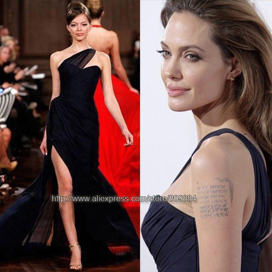 Custom Made Angelina Jolie Premiere 2012 Silk Chiffon Sheath One Shoulder Split Red Carpet Celebrity Dresses Occasion Gowns