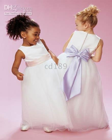 Custom-made Any color Lovely floor-length bows white organza Flower Grils Dress