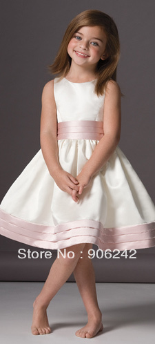Custom Made Any Color Satin Newest Bridal Flower Girl Dress With Sash LR-C119