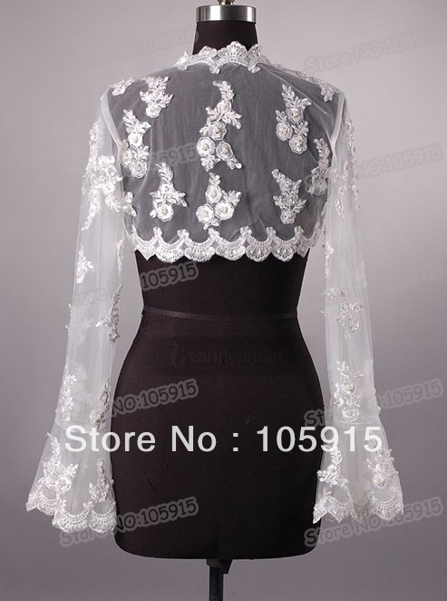 Custom Made Appliques Long Sleeves Organza Jacket For Bridal Wedding YW-09
