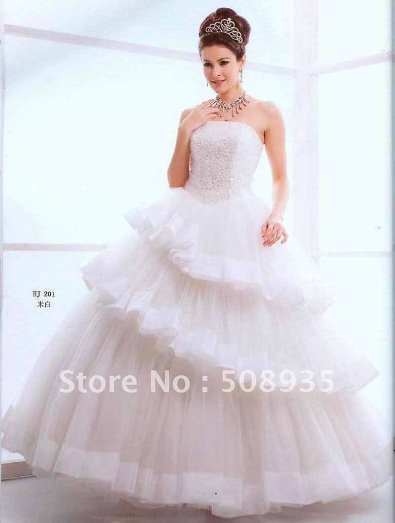 Custom Made Beige Tulle Tiered Ball Gown With Beading Free Shipping Floor Length Quinceanera Dress