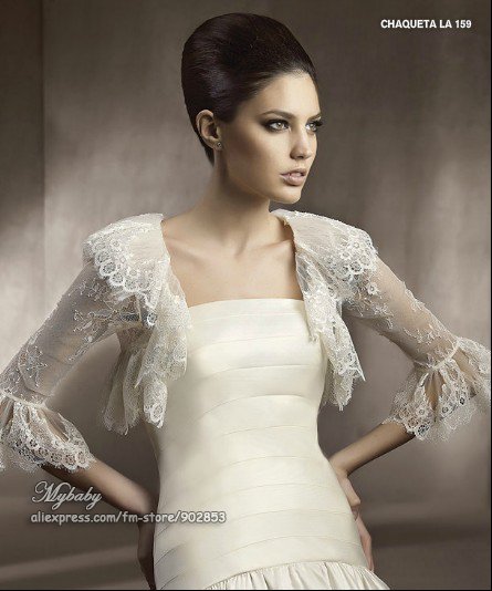 Custom Made Best Selling 2012 Three Quater Sleeve Ruffle Lace Bridal Jackets Shawl Bridal Wraps Bolero Wedding Accessories JK36
