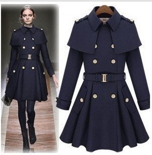custom made british style skirt cape double breasted trench slim cloak wool blends coat trench outerwear +free shipping