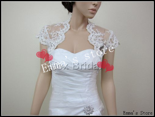 Custom Made Cheap 2013 New Hot 3/4 sleeve shrug alencon lace bolero wedding jacket keyhole back white ivory Wedding Bridal Wraps