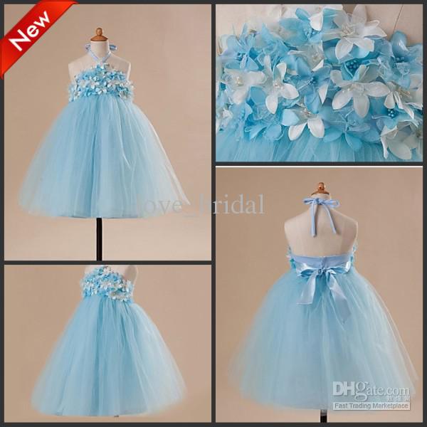 CUSTOM Made Cute Blue A-line Toddler Pageant Dress Flower Girl Dresses Little Girls Party Dresses