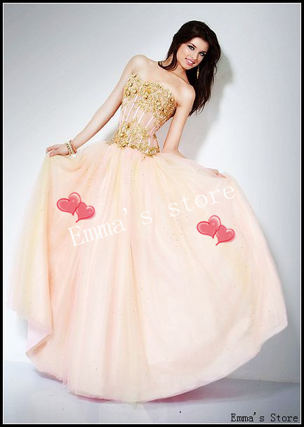 Custom Made Elegant 2013 Cheap Designer Top Quality Strapless Floor-Length Beaded Pink Formal Formal Gowns Quinceanera Dresses