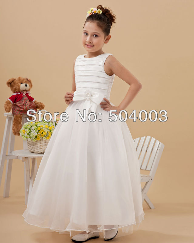 Custom-made  Fashion Round Neck Bowknot Yarn Ankle Length Flower Girl Dress  free shipping