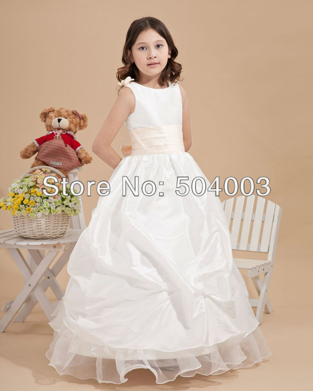 Custom-made Fashion Satin Ankle-Length Appliques Flower Girl Dresses  free shipping