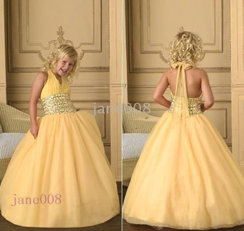 Custom Made #FD708 2010 Trendy Design A-line Floor-length Halter-neck Flower Girl Dresses