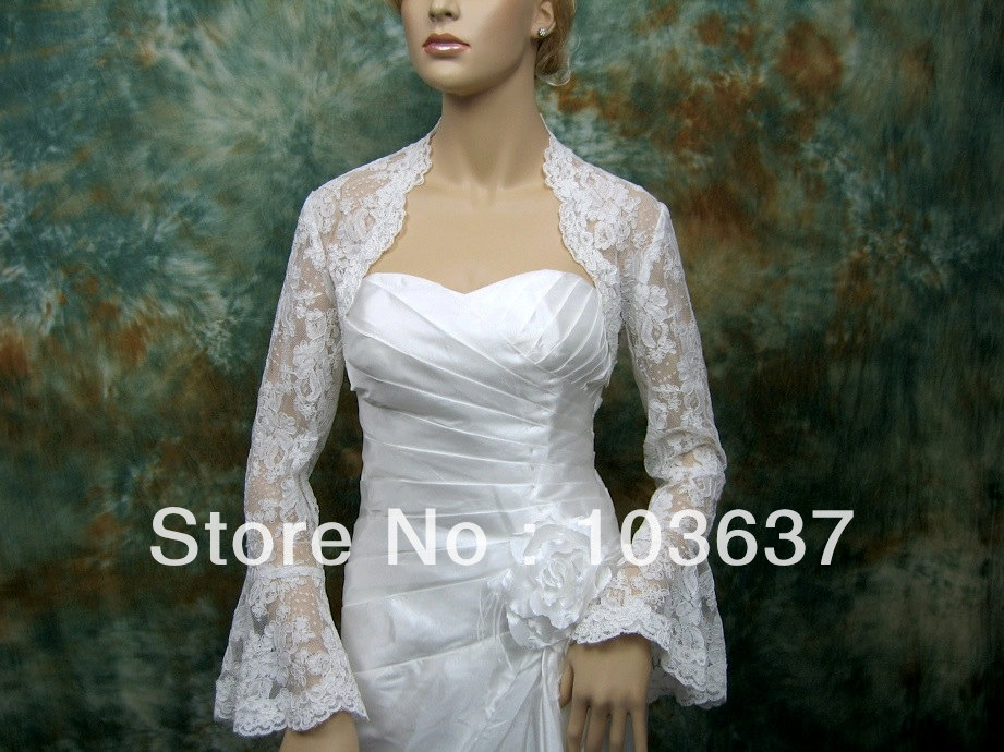 Custom Made Free Shipping long lace Sleevees bolero wedding jacket  Bridal Jackets Shawl Bridal Wraps  Wedding Accessories