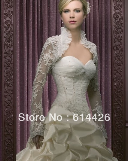 Custom Made Lace Long Sleeve Wedding Bridal Bolero/shrug Jacket retail and wholesale
