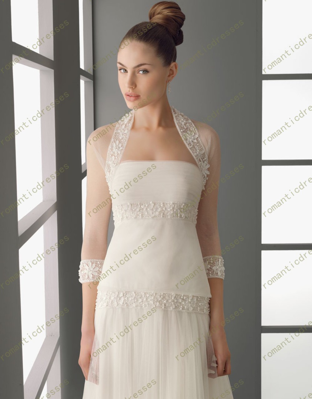 Custom made Lace See Through Appliques Half Sleeve Wedding Jackets 2013New Free Shipping wedding accessory