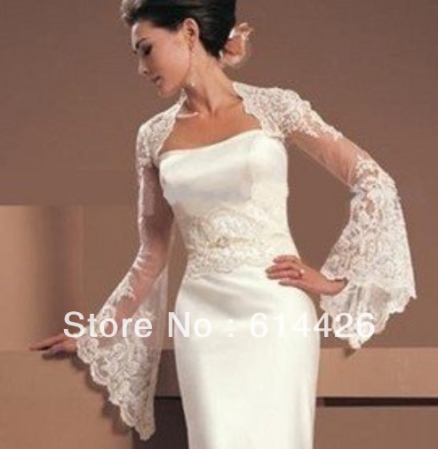 Custom made lace Wedding jacket Bridal Wraps Applique Long Sleeves  Bolero Wedding Accessories Decoration  retail and wholesale