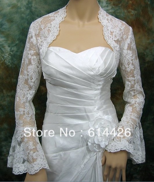 Custom made lace Wedding jacket Bridal Wraps Applique Long Sleeves  Bolero Wedding Accessories Decoration  retail and wholesale