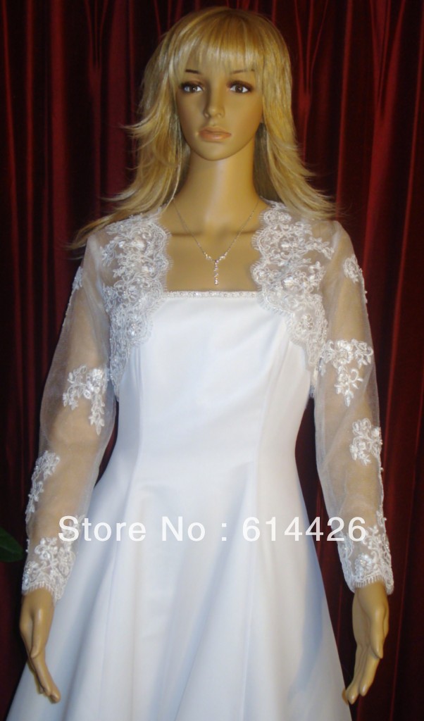 custom made long sleeve lace wedding jacket bridal wrap Bolero retail and wholesale