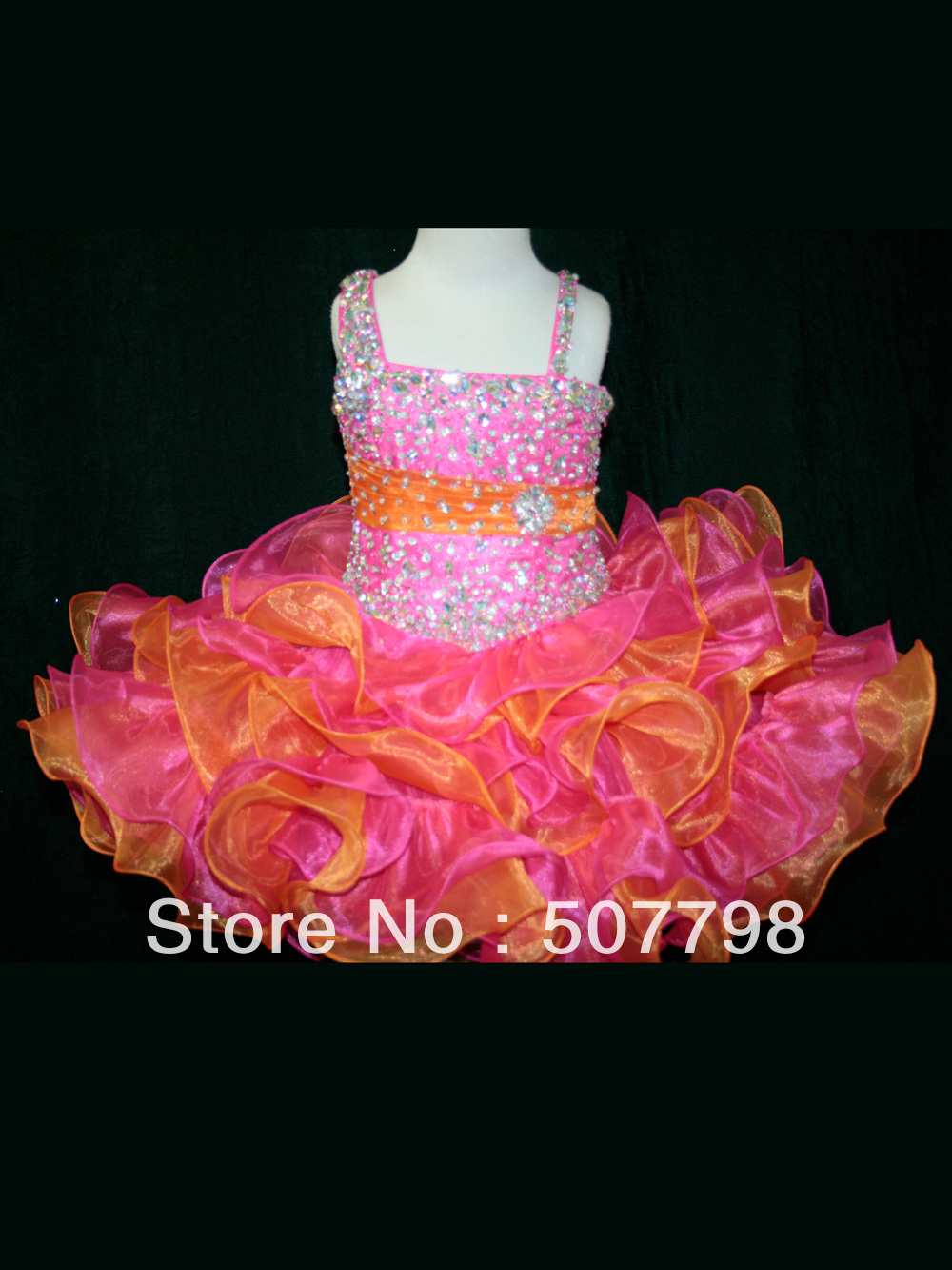 Custom MADE pINK asymmetrical Shoulders  two toned ruched organza MINI Flower Girl Dresses, 1-5T