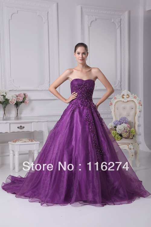 Custom Made Plus Size Purple A-Line Sweetheart Applique Floor Length Organza Evening Celebrity Dresses Prom Gowns Long Dress