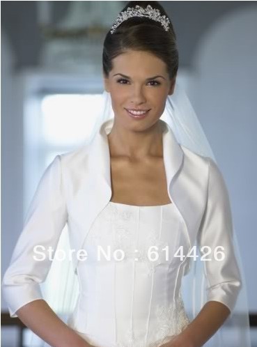 Custom Made Satin three-quarter Sleeve Wedding Bridal Bolero/shrug Jacket retail and wholesale