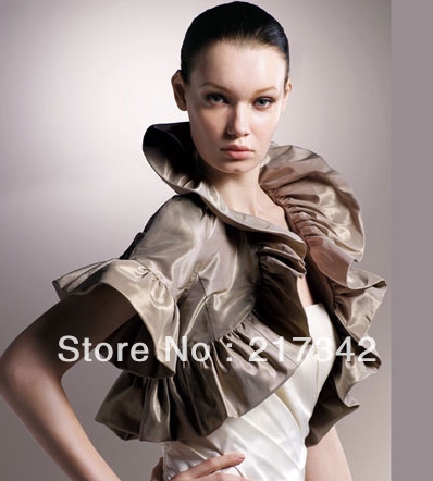 Custom Made Short Sleeves Coffee Taffeta Pleat Wedding Accessories -Jacket  Size 4-6-8-10-12 J12