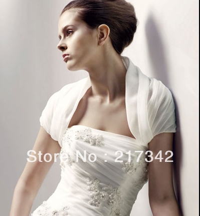 Custom Made Short Sleeves Ivory White Organza Pleat Wedding Accessories -Jacket  Size 4-6-8-10-12 J6